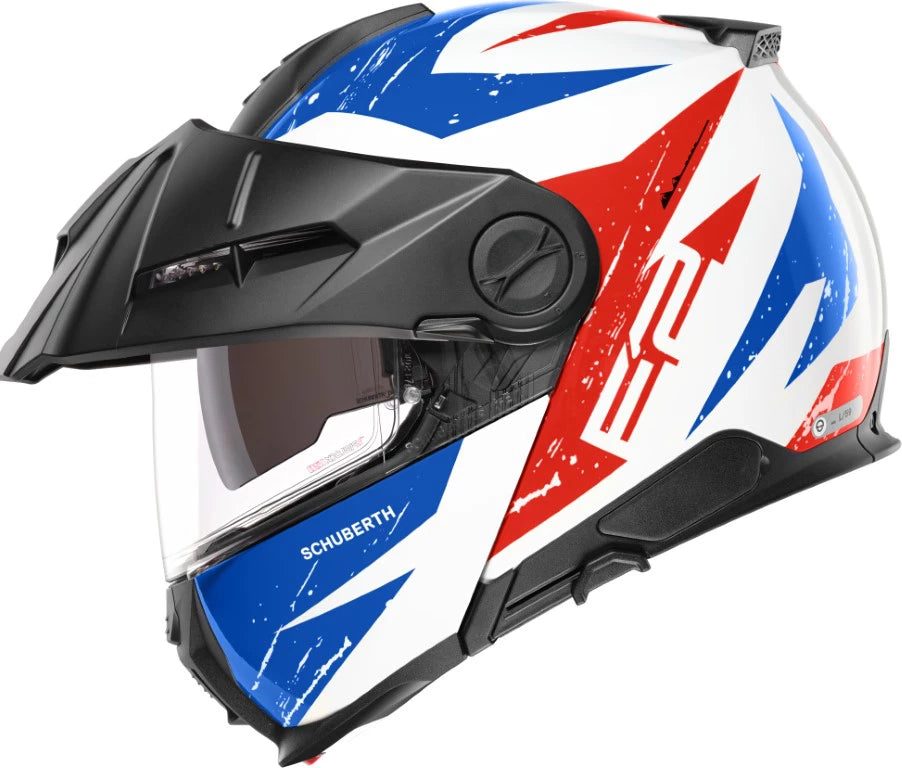 Hjelm, Schuberth. E2 Explorer Blue (Rød / hvit / blå) Åpningshjelm