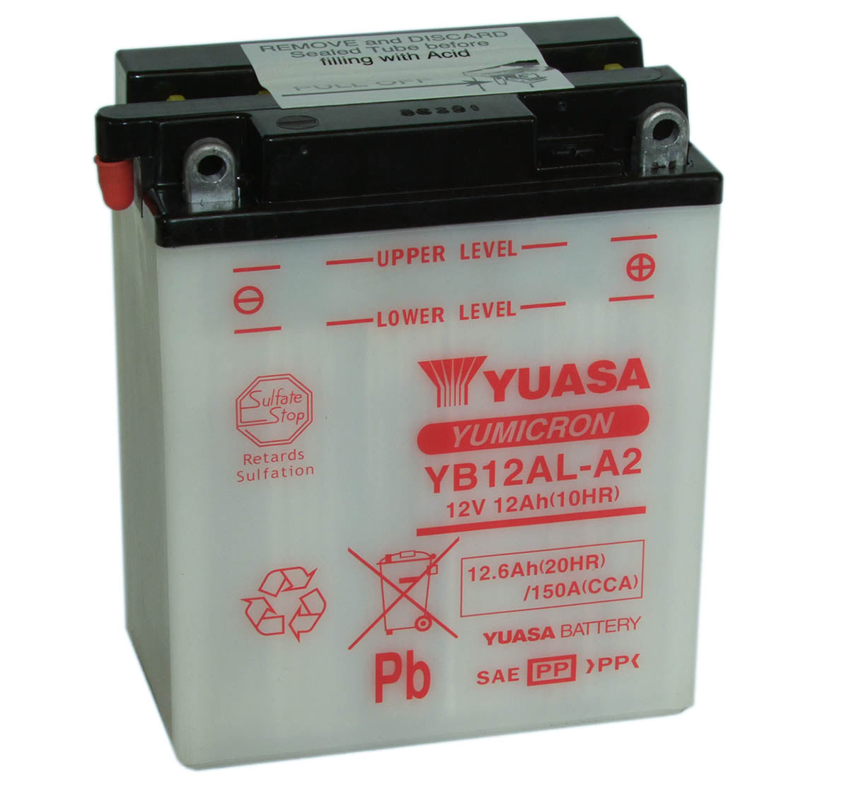 Batteri, Yuasa. YB12AL-A2, med syrepakke